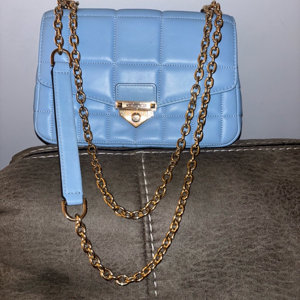 MICHAEL KORS chain shoulder bag quilted design sky blue
